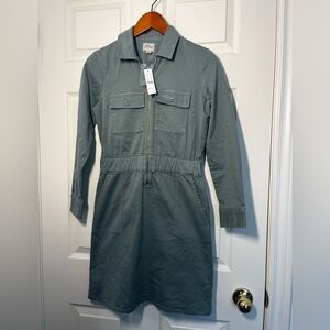 NWT J. Crew Long Sleeve Zip Front Green Chino Dress Size 4